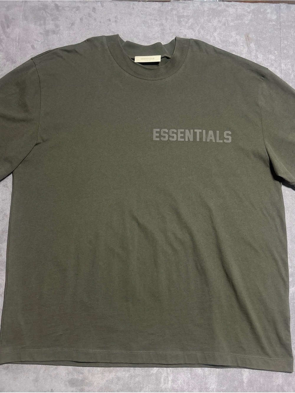 Essentials Men's Olive Crewneck T-Shirt with Subtle Logo
